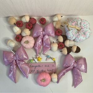Pink Fall Decor Hand Made Pumpkins Pink Glitter Bows Ceramic Sign Felt Acorns